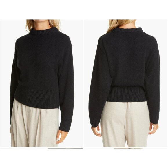 Vince Drop Shoulder Mock Neck Cashmere Sweater Black XXS - Picture 1 of 8